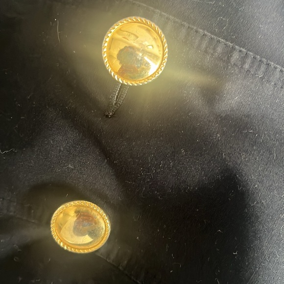 Vintage Black long trench coat with gold buttons size large - Picture 12 of 13